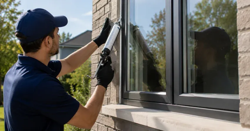 Aluminum window frame with double glazed insulated glass unit installed in a residential wall in Grimsby