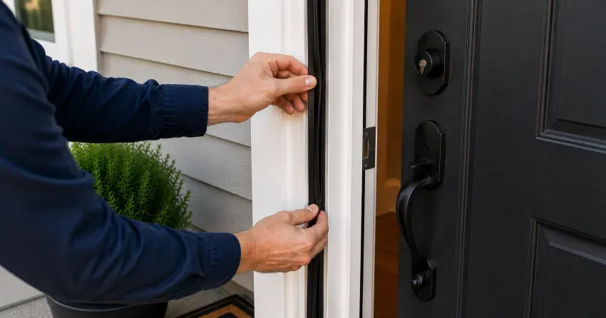 technician performing light test on door seal in Grimsby Beach, Grimsby