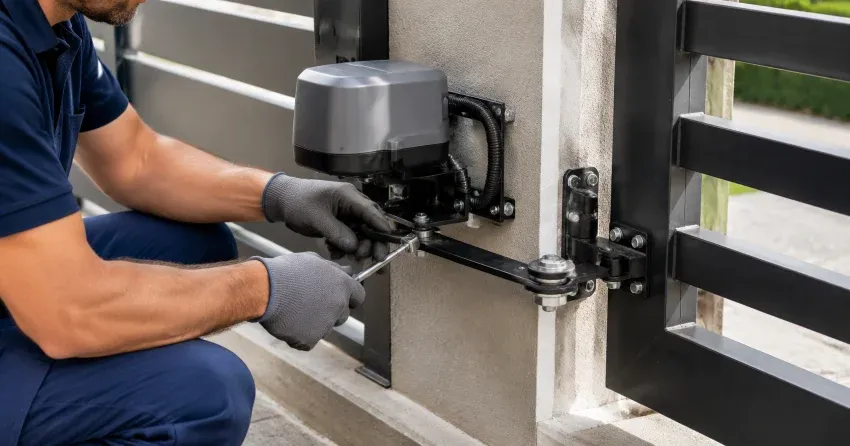 technician diagnosing automatic gate motor and control panel in East Grimsby, Grimsby