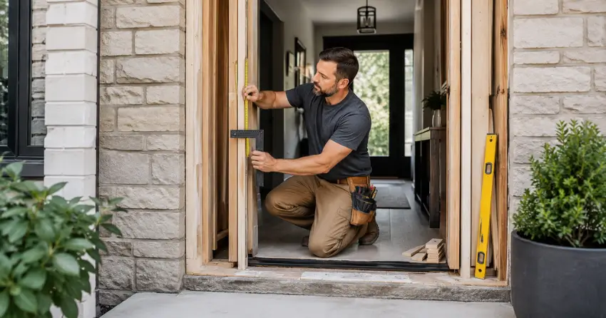exterior door installer assessing rough opening in South Grimsby, Grimsby