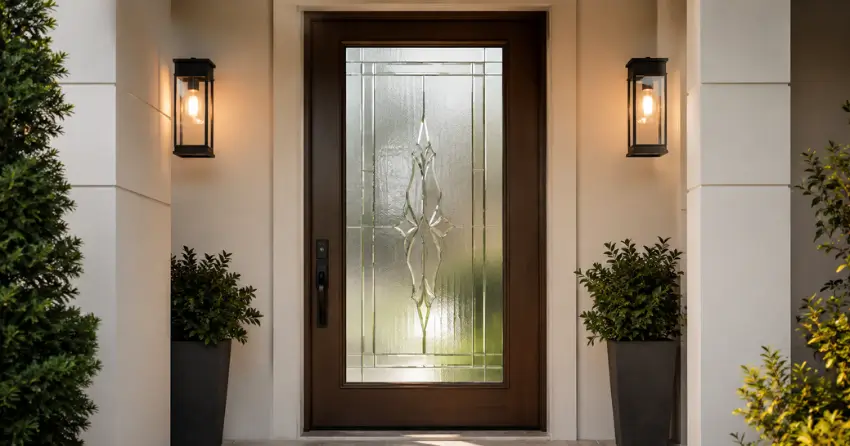 decorative frosted glass panel installed in a front door in Grimsby
