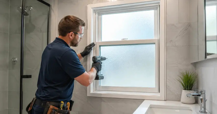 frosted glass installation bathroom window in South Grimsby, Grimsby