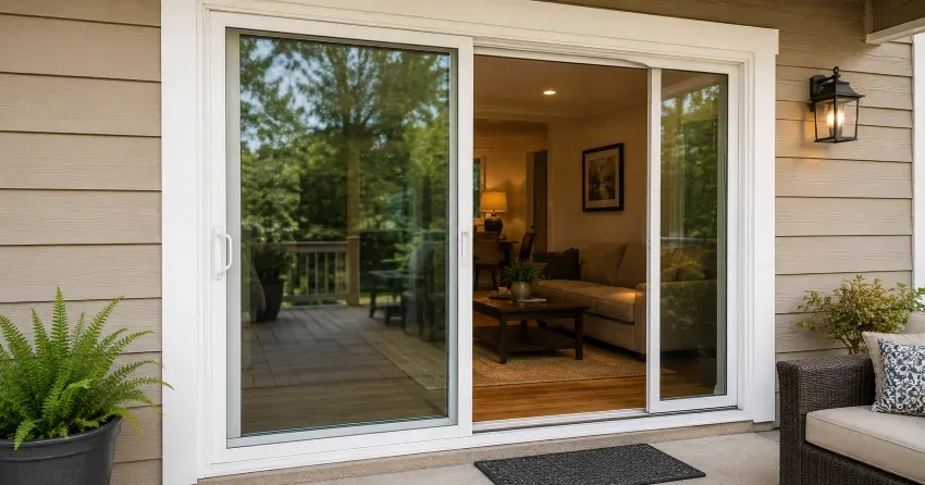 Patio Door Installation technician setting a new frame in Grimsby Mountain, Grimsby