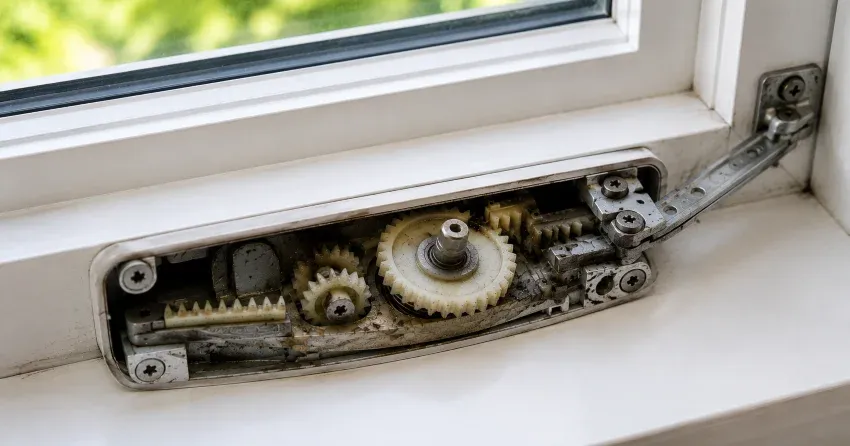 technician replacing casement window crank operator in Olive Street Area, Grimsby home